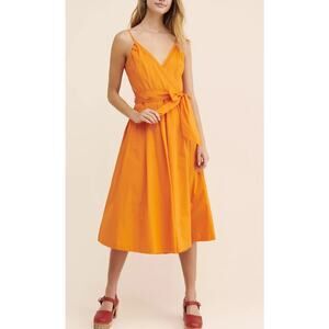 CECILIE COPENHAGEN anthropologie orange cotton Lonni poplin wrap midi dress